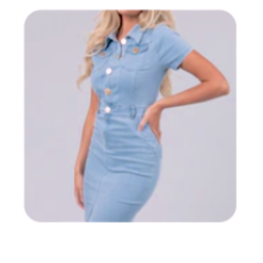 #105 Light Blue Denim Button-Front Midi Dress 🎀